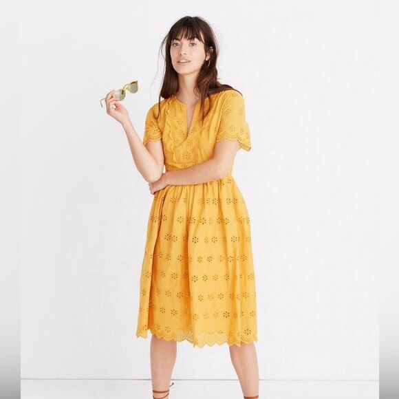 Madewell Dresses & Skirts - Madewell scalloped eyelet midi dress yellow